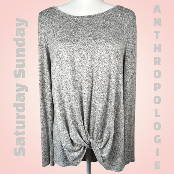 Anthropologie | Saturday Sunday | Gray Twist Front Long Sleeve Top - Picture 1 of 7